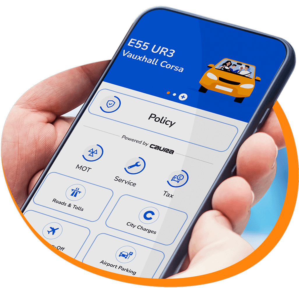 Hand holding a phone with the esure app on it