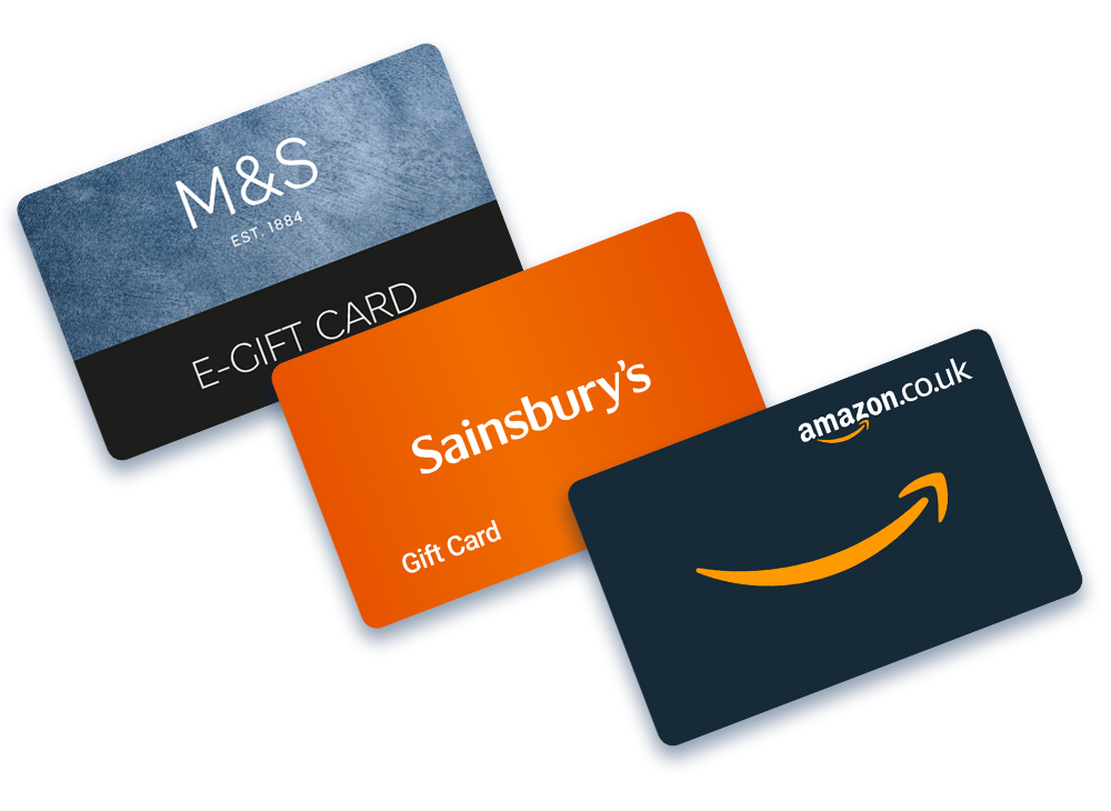 images of amazon, sainsburys and marks and spencer gift cards