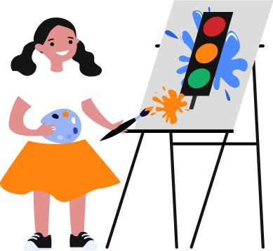 Illustration of a young girl painting on an easel